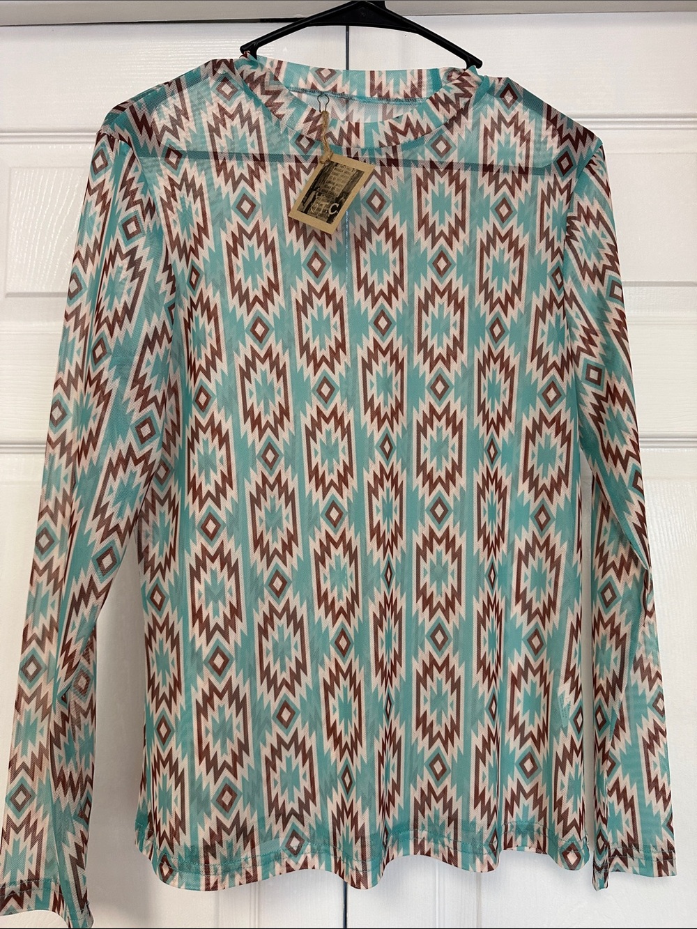 Women’s Southwestern Mesh Top Long Sleeve NWT